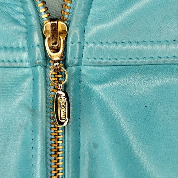St Johhn Marie Gray Turquoise Soft Leather Short Jacket Medium - Picture 7 of 16